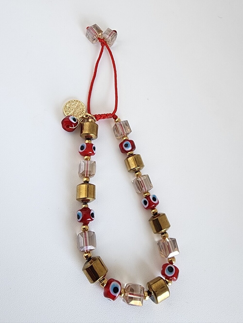 Red Evil Eye Murano Glass Hematite Adjustable Bracelet San Benito Charm